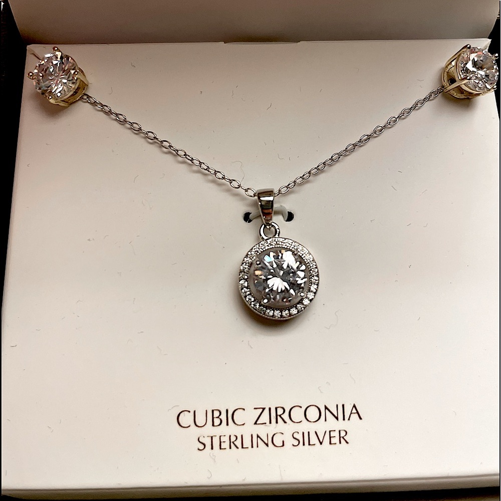 Classy CZ Solitaire Necklace and Earrings
